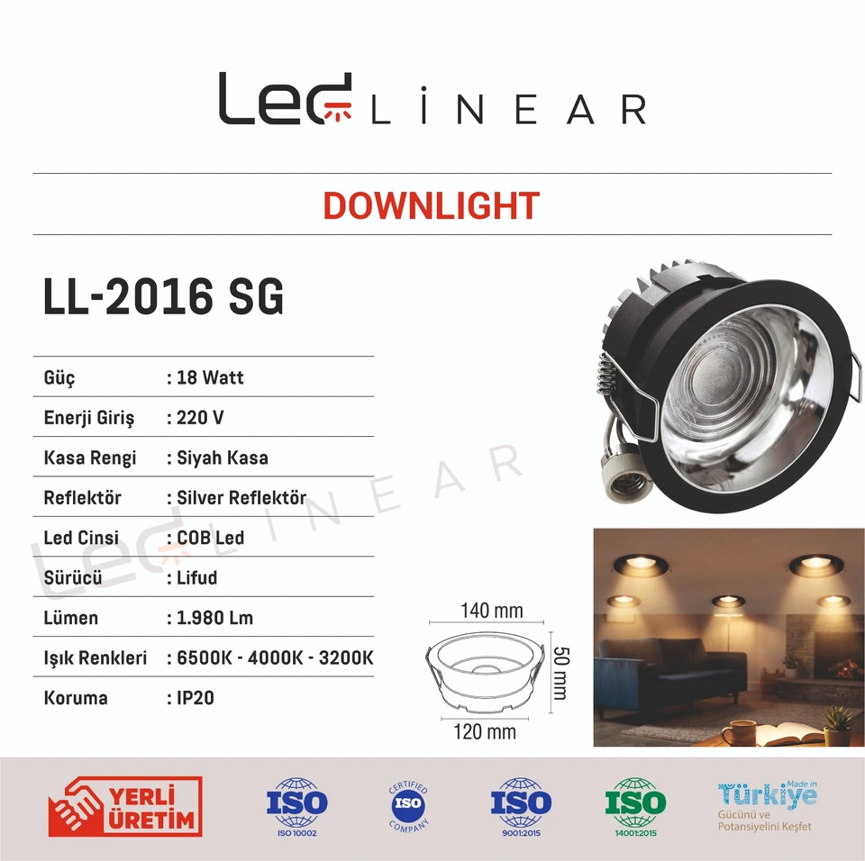 Reflektörlü LED Downlight 18W