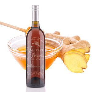 A 750mL bottle of Tarpon Springs Honey Ginger White Balsamic Vinegar A 750mL bottle of Tarpon Springs Honey Ginger White Balsamic Vinegar