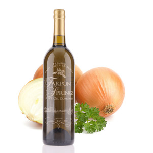 A 750mL bottle of Tarpon Springs Cilantro and Roasted Onion Infused Olive Oil
