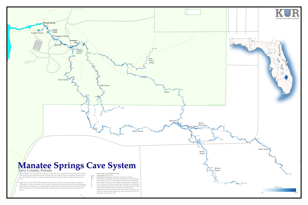 Manatee Springs Cave System Map provided by Karst Underwater Research