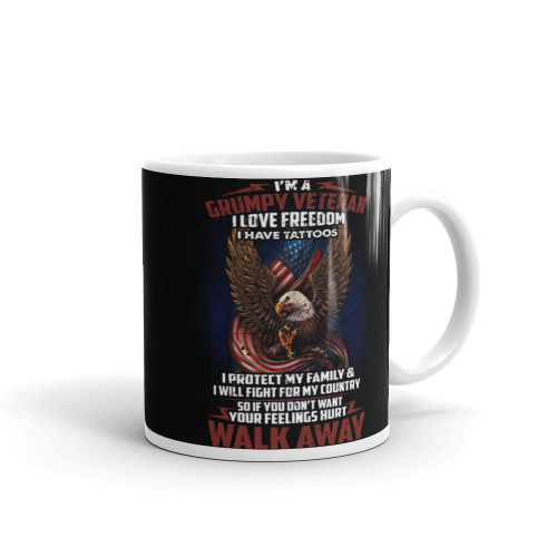 Grumpy Veteran (Walk Away) White glossy mug