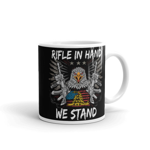 Rifle in Hand We Stand White glossy mug