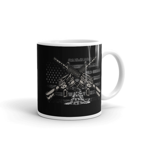 Crossed Rifles (Gadsden Snake) White glossy mug