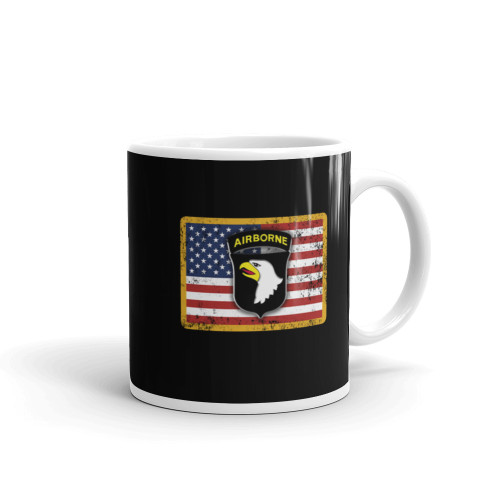 101st Airborne (Flag) White glossy mug