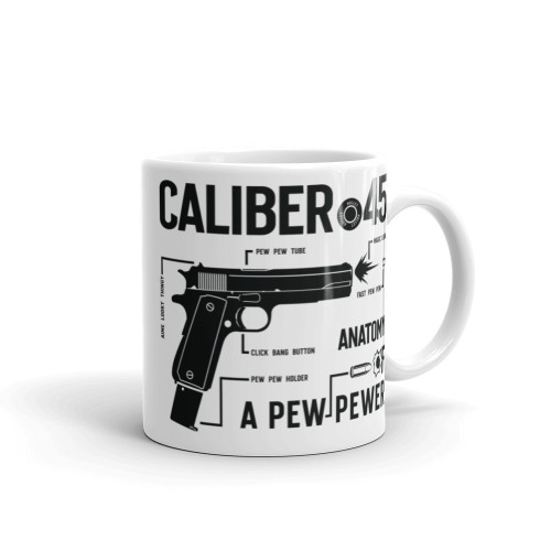 Anatomy of a Pew (AR15 and 45) White glossy mug