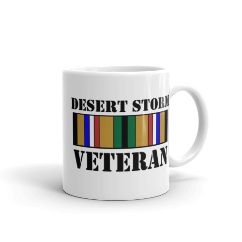 Desert Storm Veteran (Ribbon) White glossy mug