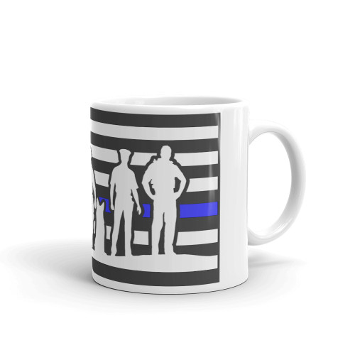 Police Blue Line Silhouette White glossy mug