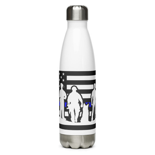 Police Blue Line Silhouette Stainless Steel Water Bottle