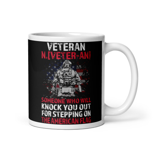 Veteran Definition (American Flag) White glossy mug