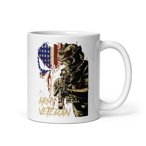 Army Veteran (Flag Skull) White glossy mug