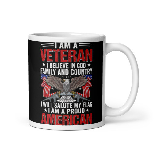 I am a Veteran (Proud American) White glossy mug