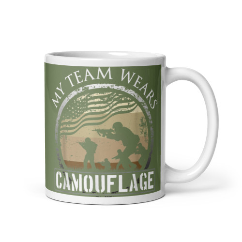 My Team Wears Camouflage White glossy mug