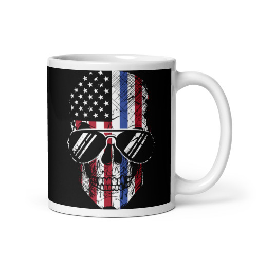 USA Blue Line Skull White glossy mug