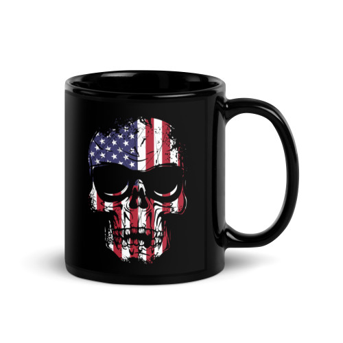 American Flag Skull Black Glossy Mug