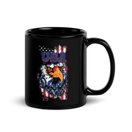 USA Eagle Drawing (Option 2) Black Glossy Mug