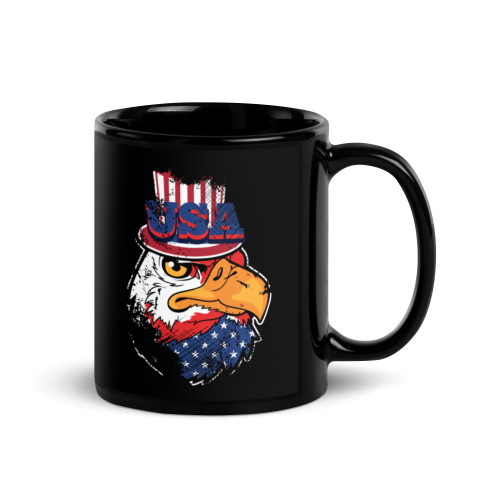 USA Eagle Drawing Black Glossy Mug