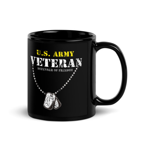 US Army Veteran (Defender of Freedom) Black Glossy Mug
