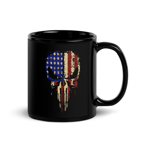 Skull (American Flag) Black Glossy Mug