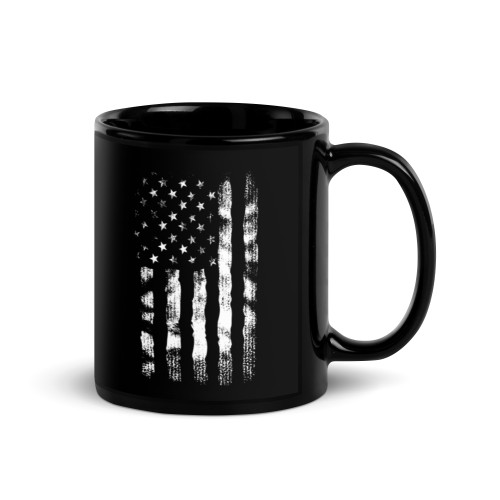 White US Flag Black Glossy Mug