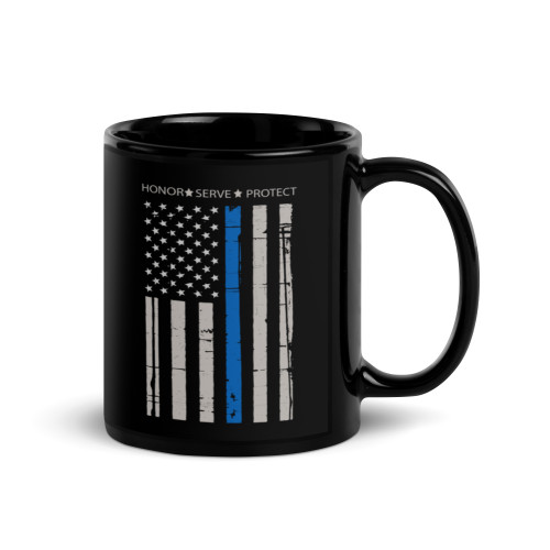 Honor Serve Protect (Blue Line) Black Glossy Mug