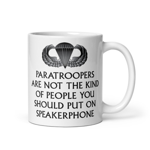 Speakerphone (Paratroopers) White glossy mug