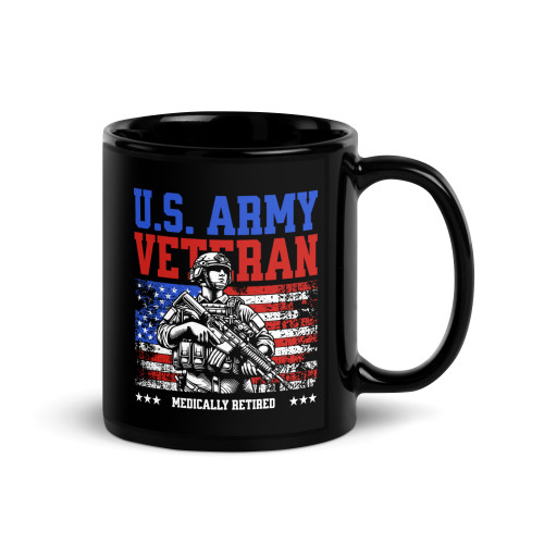 U.S. Army Veteran (Medically Retired) Black Glossy Mug