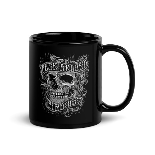 F Around and Find Out (Skull) Black Glossy Mug