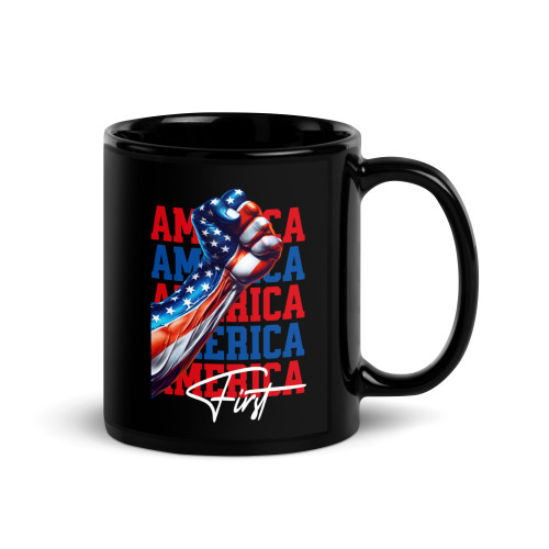 America First (Fist) Black Glossy Mug
