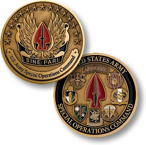 USASOC Sine Pari Brass Challenge Coin