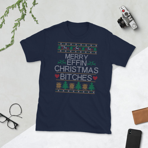 Merry Effin Christmas (Fake Christmas Ugly Sweater design) Short-Sleeve Unisex T-Shirt