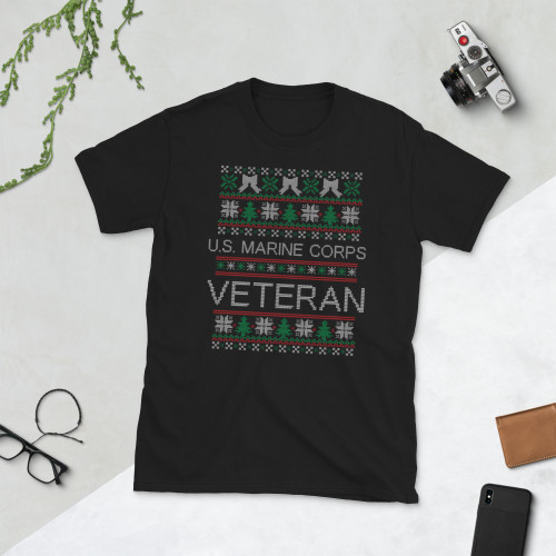 U.S. Marine Corps Veteran (Fake Christmas Ugly Sweater design) Short-Sleeve Unisex T-Shirt
