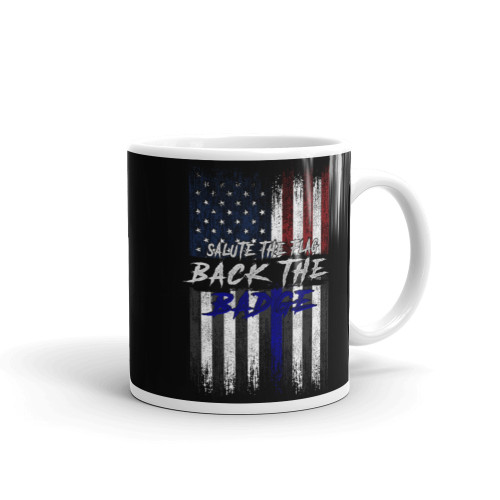 Salute the Flag Back the Badge (Police Blue Line) Mug
