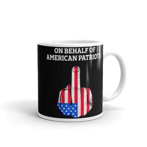 On Behalf of American Patriots White glossy mug