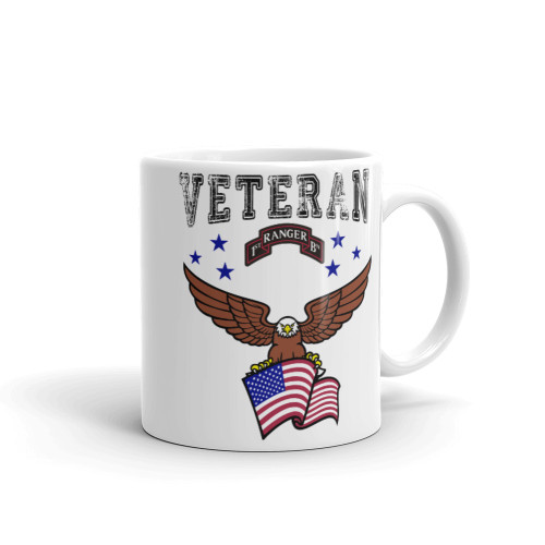 1st Ranger Veteran (American Eagle) White glossy mug