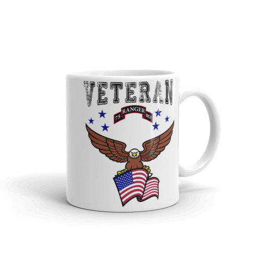 75th Ranger Veteran (American Eagle) White glossy mug