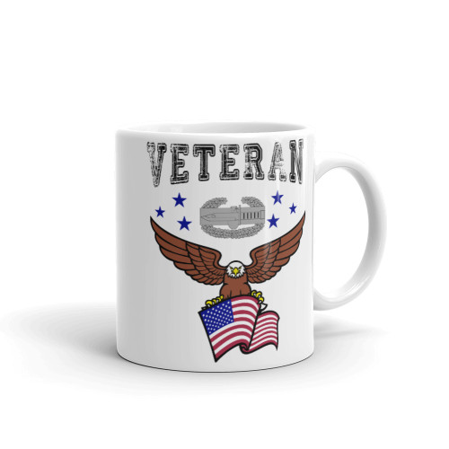 Combat Action Badge Veteran (American Eagle) White glossy mug