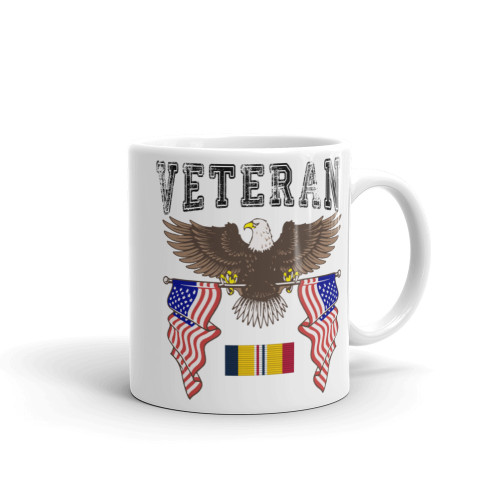 Combat Action Ribbon Veteran (American Eagle 2) White glossy mug