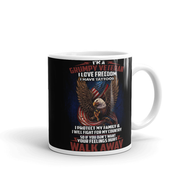 Grumpy Veteran (Walk Away) White glossy mug