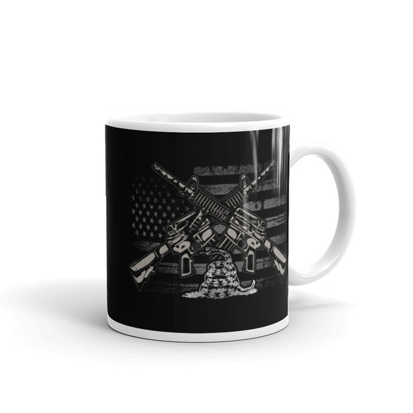 Crossed Rifles (Gadsden Snake) White glossy mug