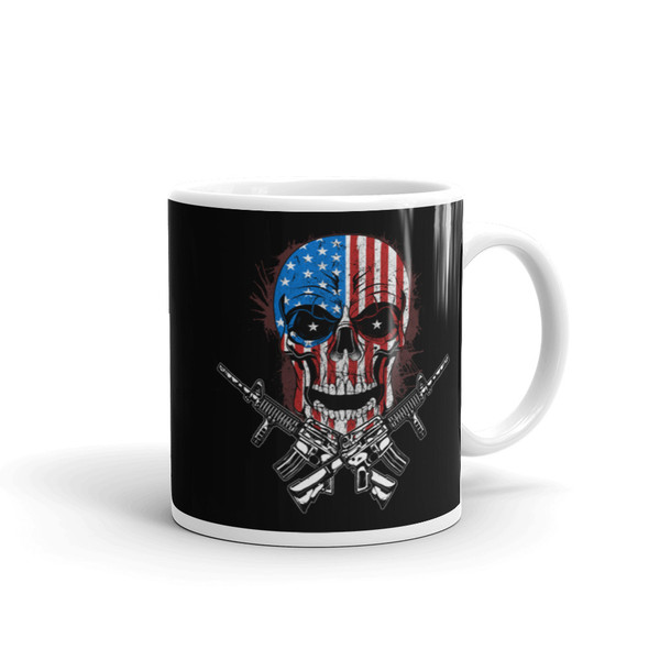 USA Skull w/ Crossed Rifles White glossy mug