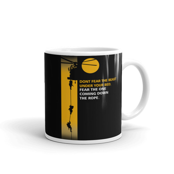 Don't Fear the Beast White glossy mug