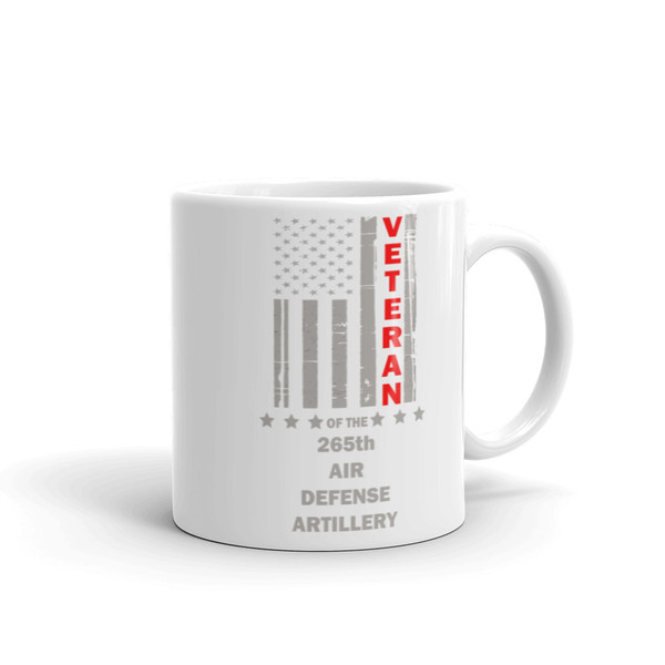 Veteran of the 265th ADA (Avenger) White glossy mug