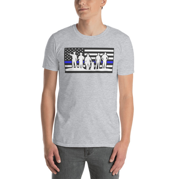 Police Blue Line Silhouette Short-Sleeve Unisex T-Shirt