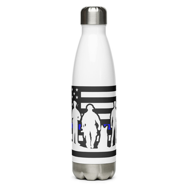 Police Blue Line Silhouette Stainless Steel Water Bottle