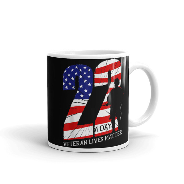 22 A Day (Veteran Lives Matter) White glossy mug