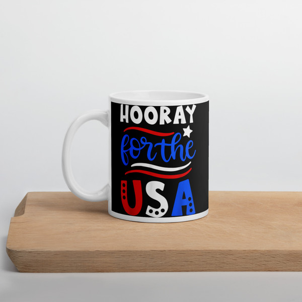 Hooray for the USA White glossy mug