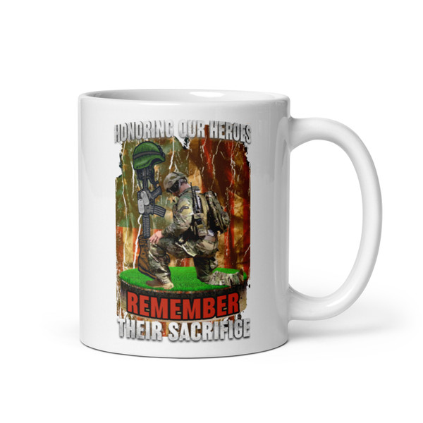 Honoring Our Heroes and Remember Their Sacrifice White glossy mug (Option 2)