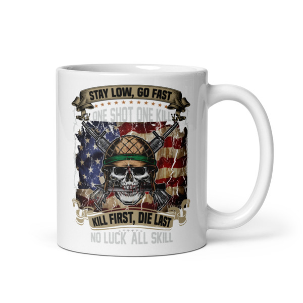 One Shot One Kill No Luck All Skill White glossy mug
