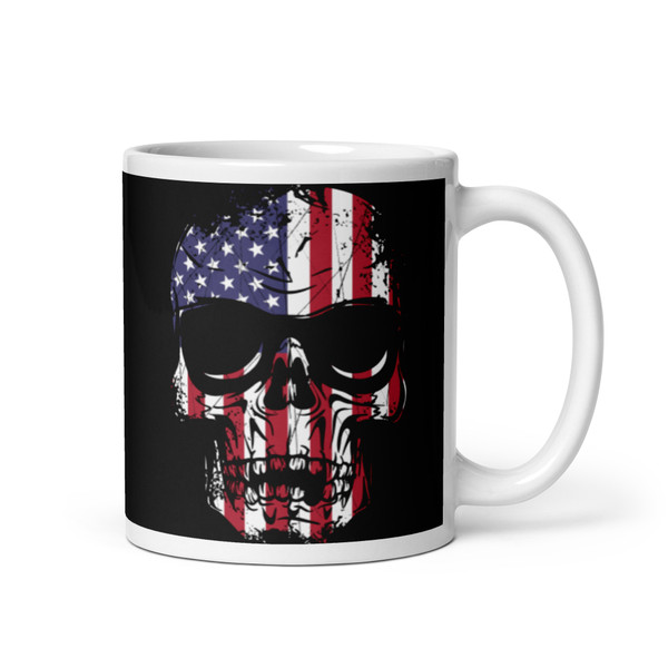 American Flag Skull White glossy mug