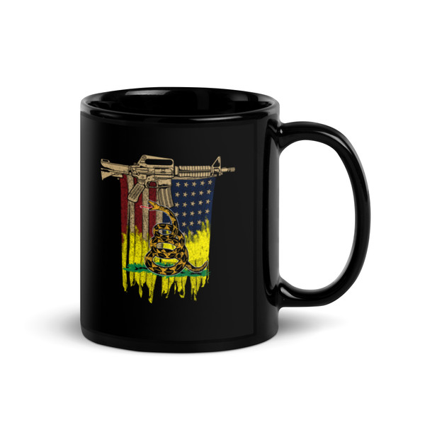 Gadsden Flag Draped Black Glossy Mug